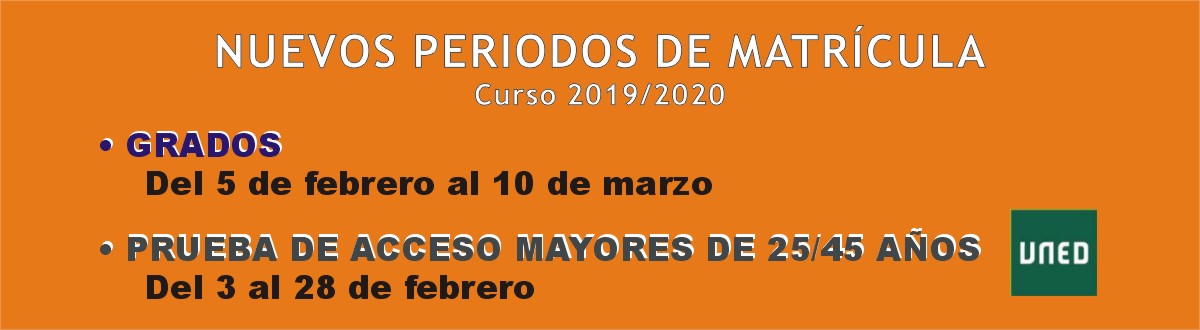 Nuevos periodos de matrícula Curso 2019/2020