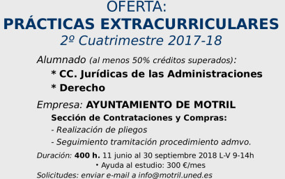 OFERTA: PRÁCTICAS EXTRACURRICULARES 2º Cuatrimestre 2017-18