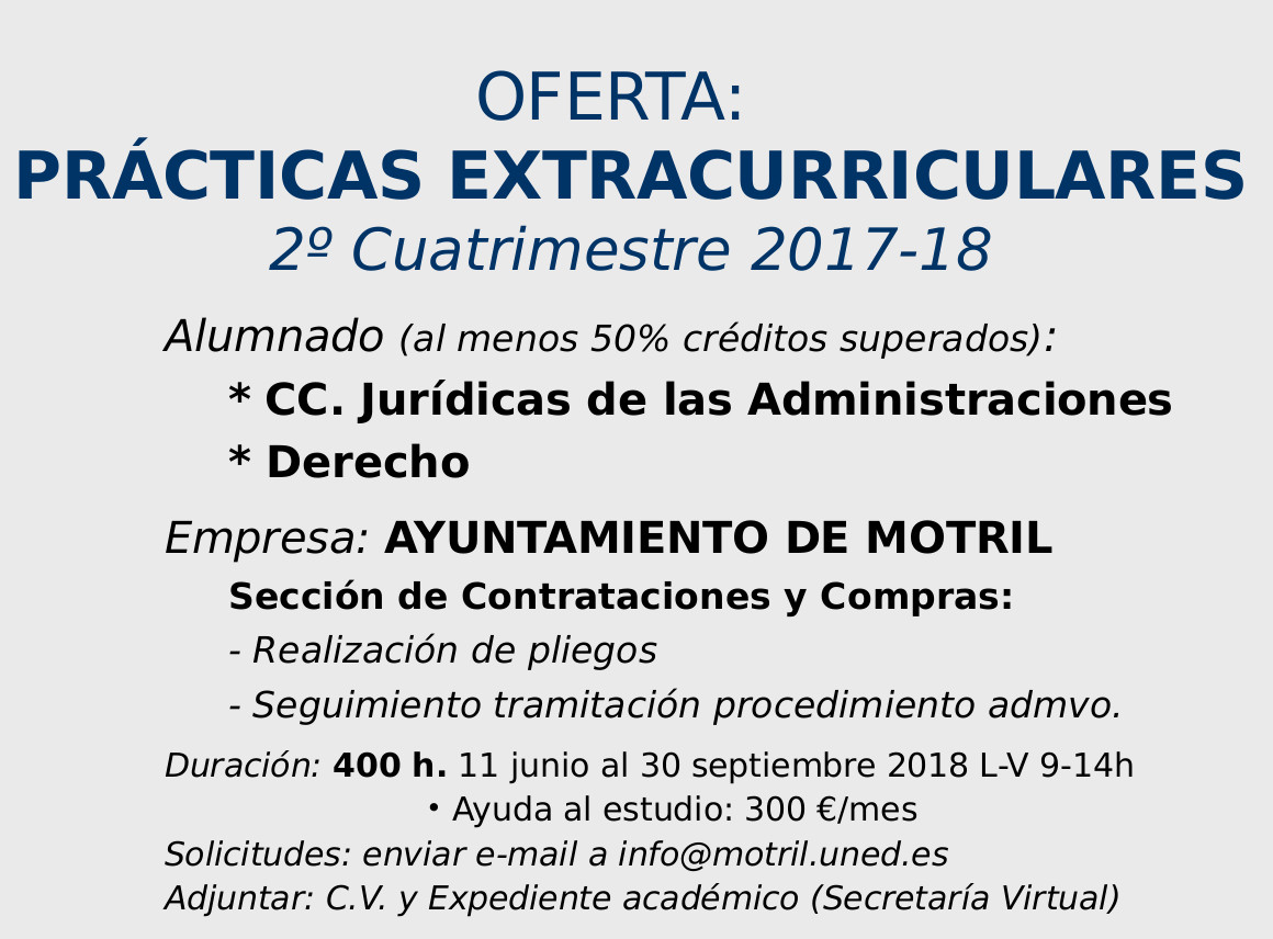 OFERTA: PRÁCTICAS EXTRACURRICULARES 2º Cuatrimestre 2017-18