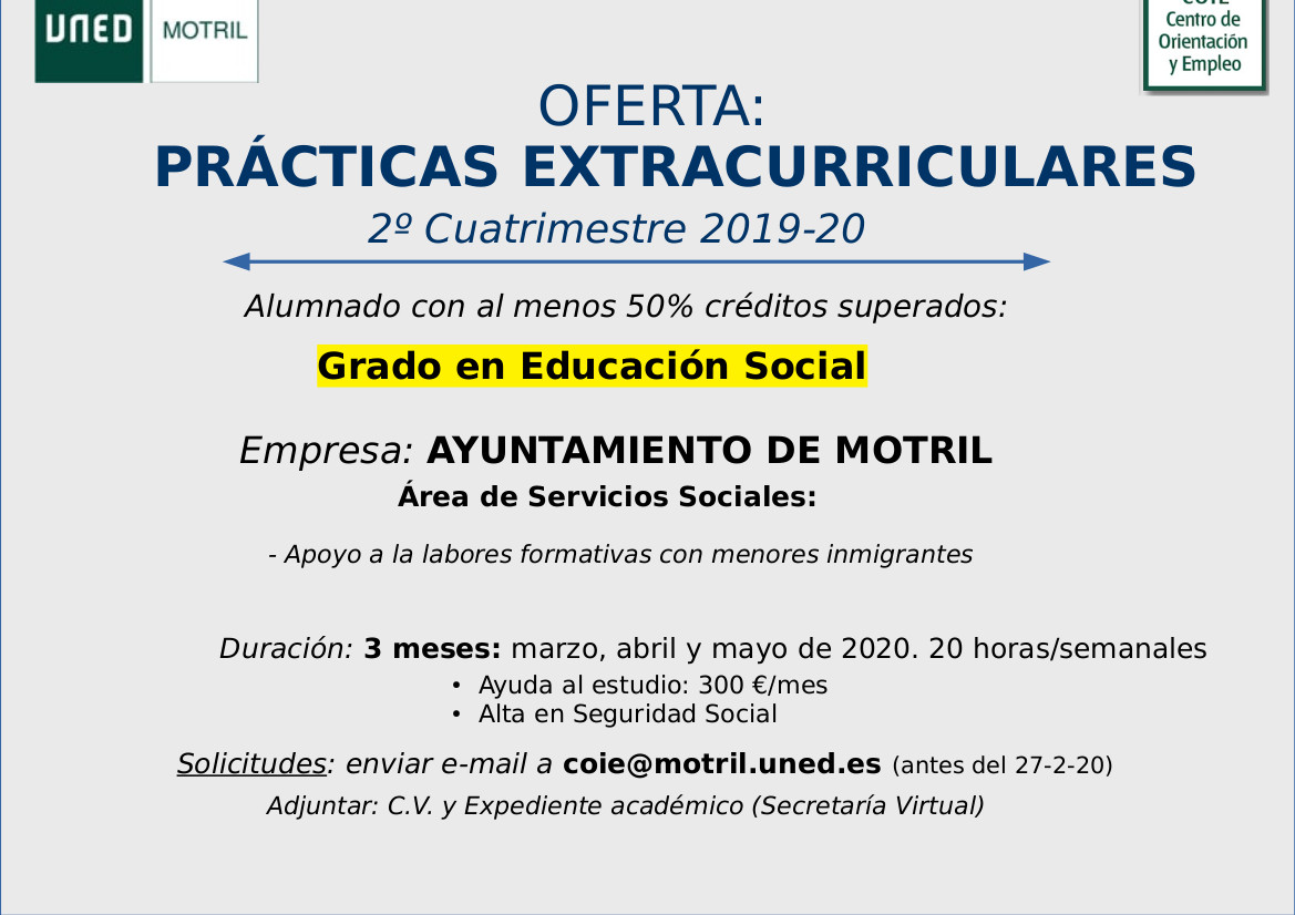 Oferta de dos plazas – Prácticas extracurriculares (COIE Motril)