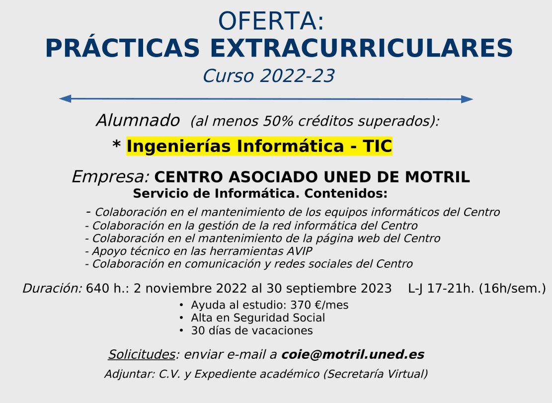 Plaza Prácticas extracurriculares – Ingeniería Informática